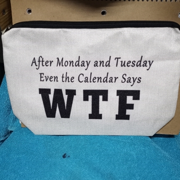 White and Black Canvas Pouch with Fun Text Funny Humorous - Picture 1 of 3